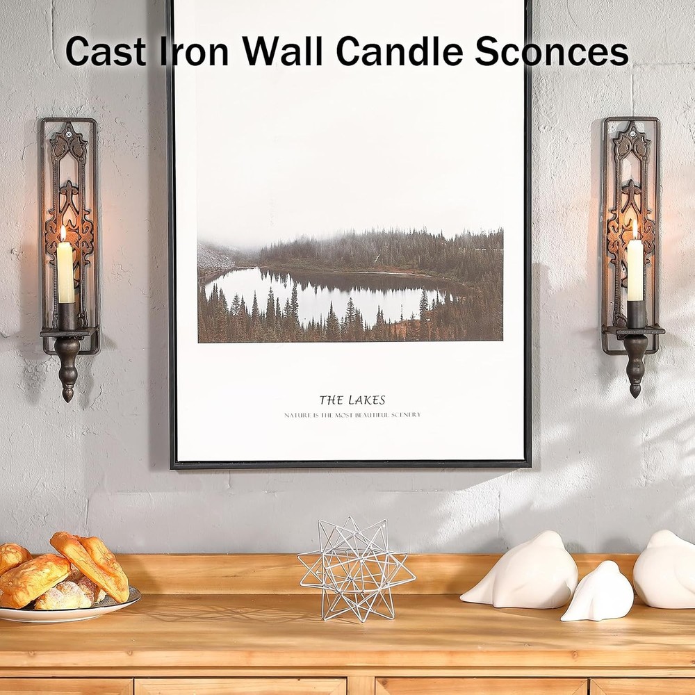 Wall Candle Sconces Set of Two, Cast Iron Wall Sconce Candle Holder, Rectangular