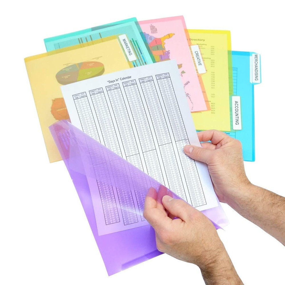 PocketFile Clear Poly Document Folder 3-Cut Tab Letter Size 36 Pack 6 Colors