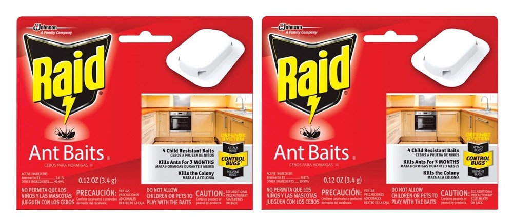 2~Raid Ant Baits lll 4 Child Resistant Baits Defense System Kills For 3 months