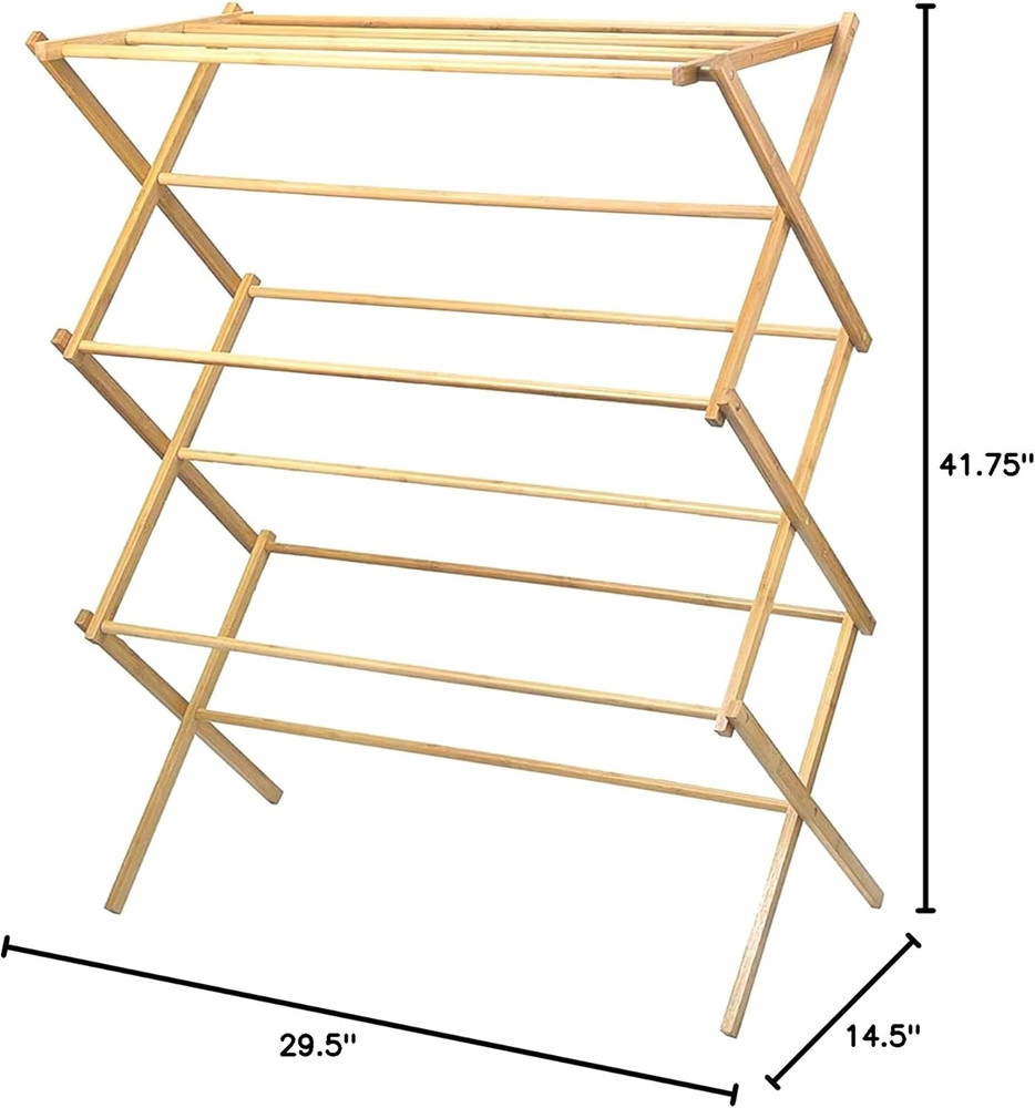 Collapsible Bamboo Clothes Drying Rack - Heavy Duty & Pre-Assembled