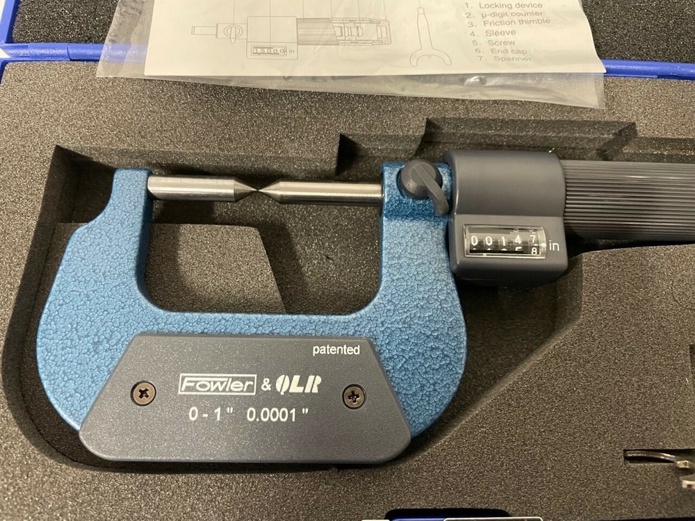 Fowler 52-226-641-0 Rolling Digital Counter Point Micrometer, 0-1" Range, .0001"