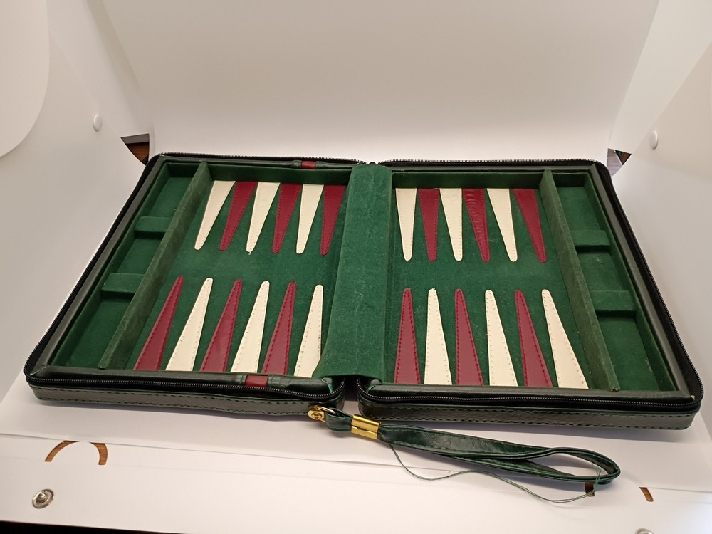 Vtg Travel Backgammon Game In Zippered Case Pre-owned