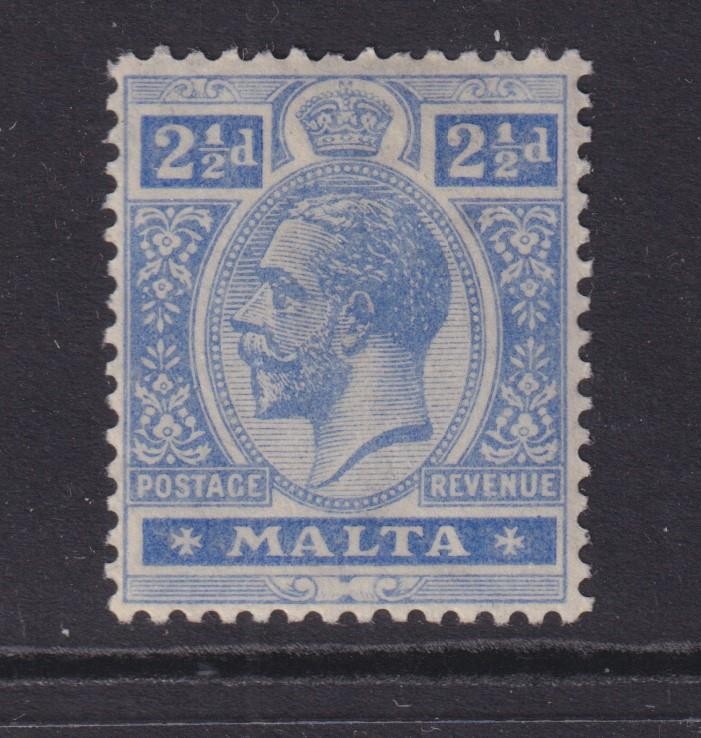 MALTA, 1922 KGV, Script CA. 2 1/2d. Bright Blue, lhm.