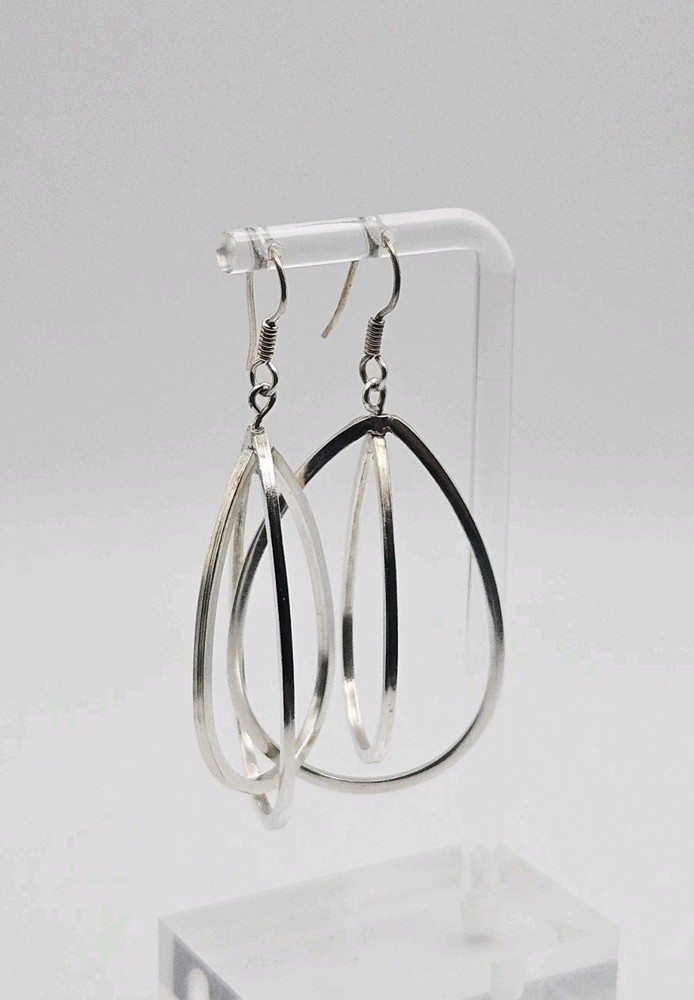 Sterling Silver Native Mexico Double Layer Spinning Teardrop Dangle Earrings