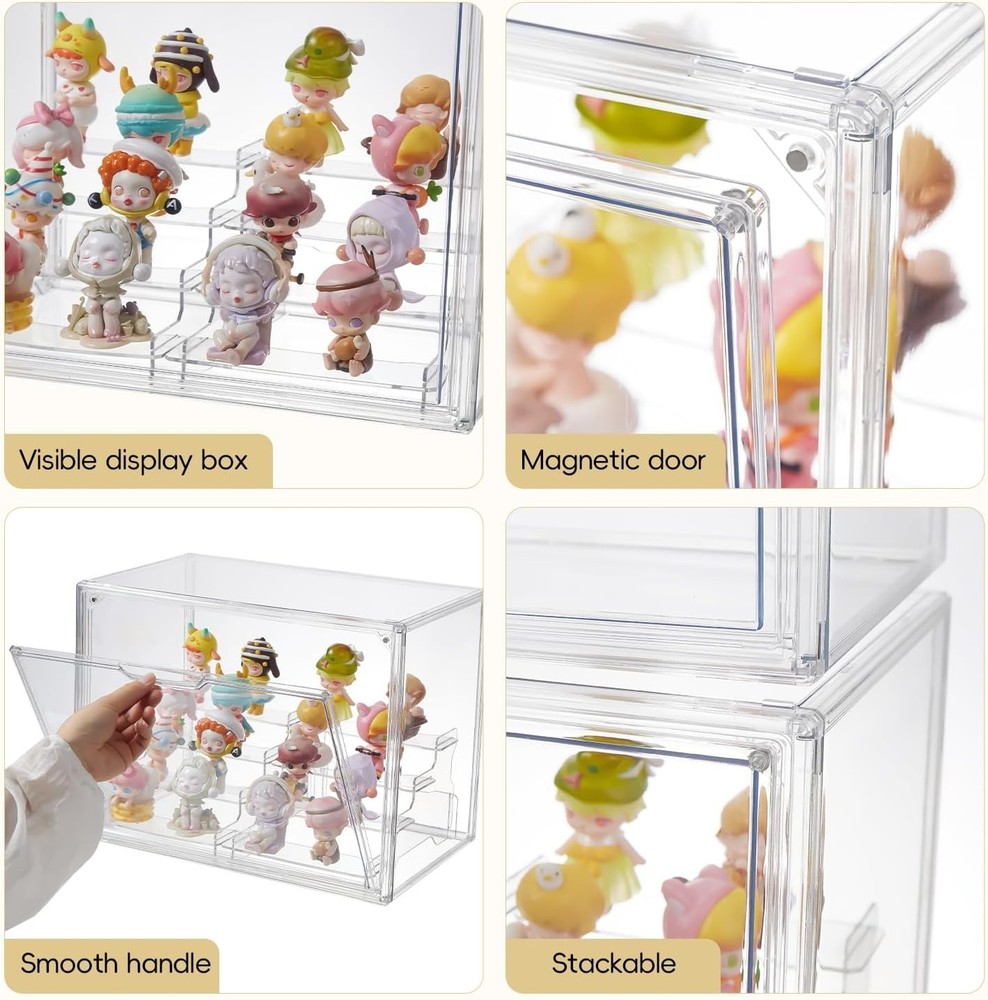 4 Tiers Clear Acrylic Display Case, Plastic Storage Bins with 2 Display Riser...
