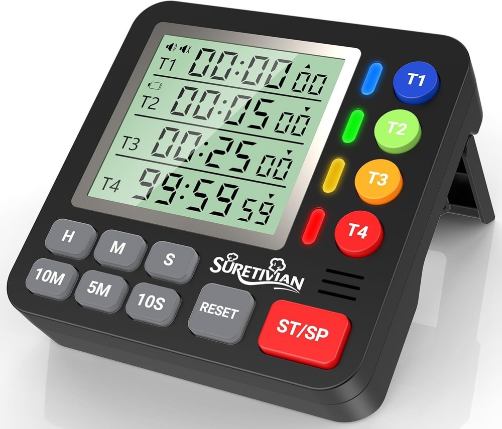 Digital Kitchen Timer for Cooking - 4 Channel Count Up Countdown Timer with L...