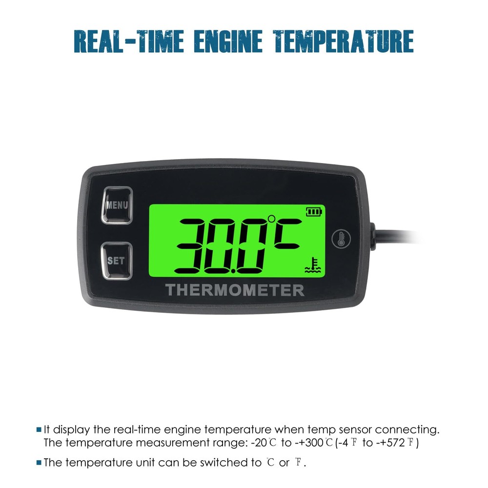 Digital LCD Engine Temperature Display Over Temperature Warning Green Backlight...