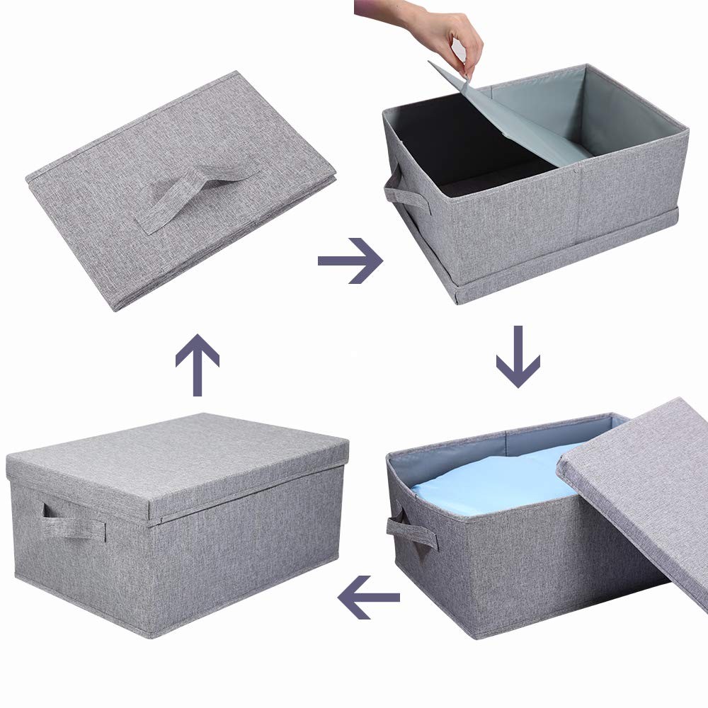 Linen Foldable Storage Bins with Lids, 2 Pack, Storage Boxes with Carrying Ha...