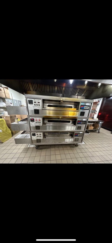 Middleby Marshall PS570G Triple Stack Pizza Oven Conveyor And Make Table