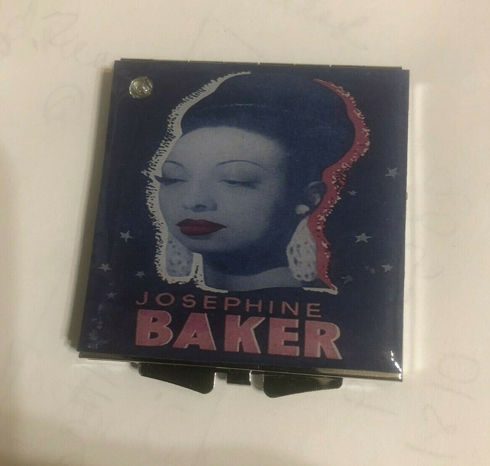 1920s Paris Josephine Baker Black Square Silver Mirror Compact