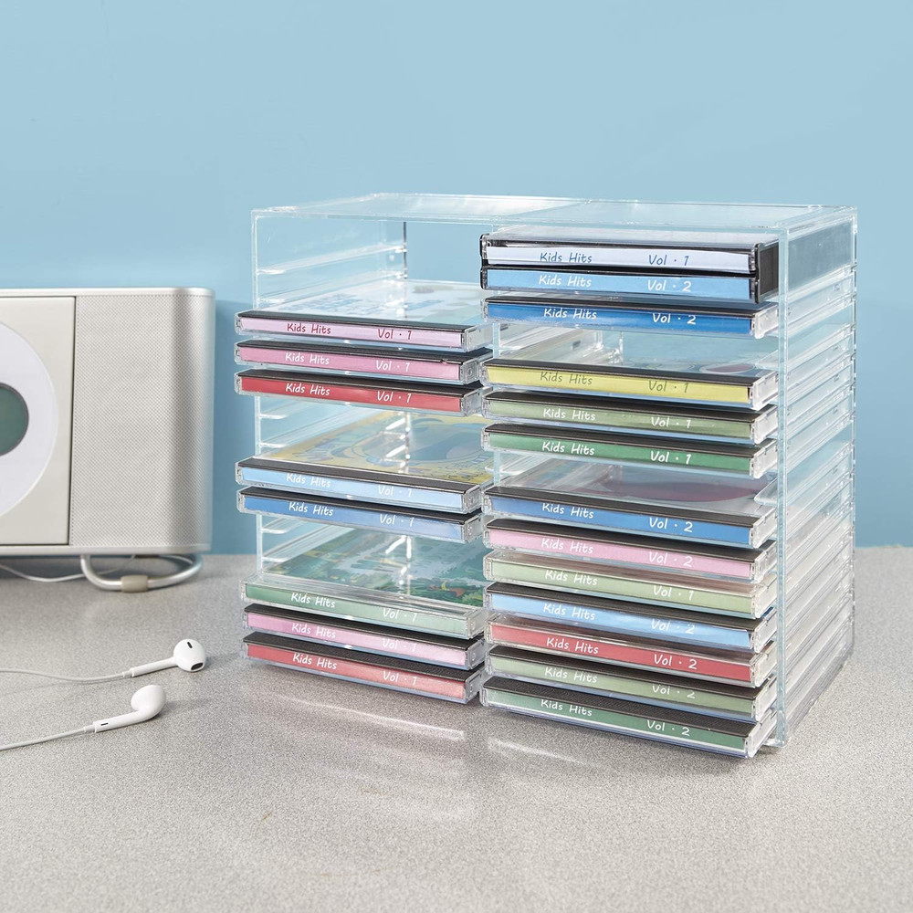 Stackable CD/DVD Multimedia Holder Media Storage Rack Clear Plastic 30 CD US