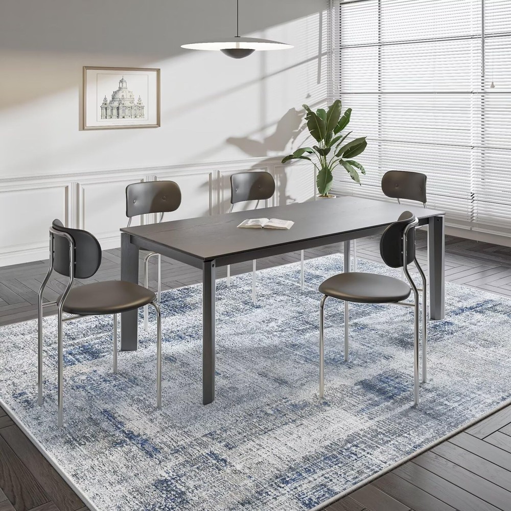 Eleisa Modern Abstract 6x9 Area Rug for 6' x 9' (Rectangular), Blue/Grey