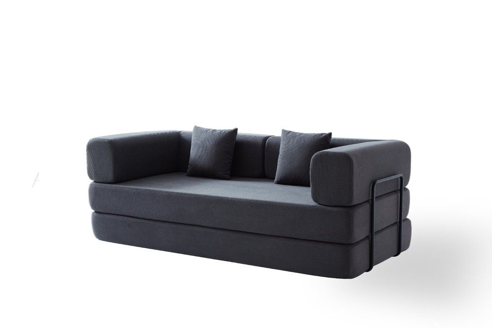 Convertible Sleeper Sofa Bed with Corduroy Mattress & Pillow, Fixed Frame, Grey