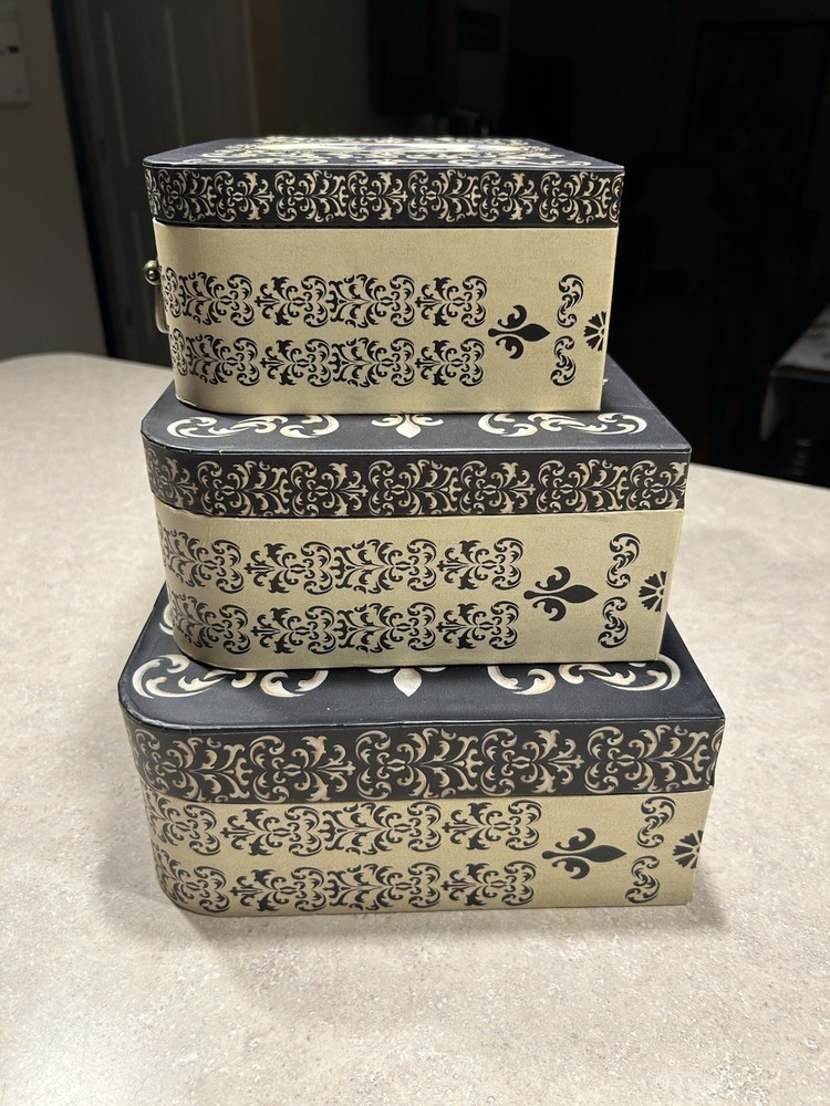 Vintage Style Nesting Stackable Decorative Cardboard Boxes 3pc