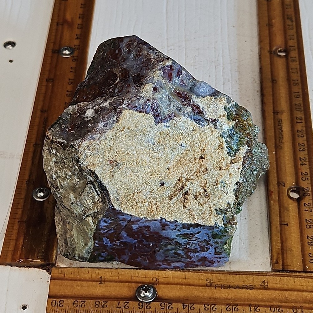 Red lightning agate rough. Beautiful blue color and moss pattern, 2LBs 2.0oz