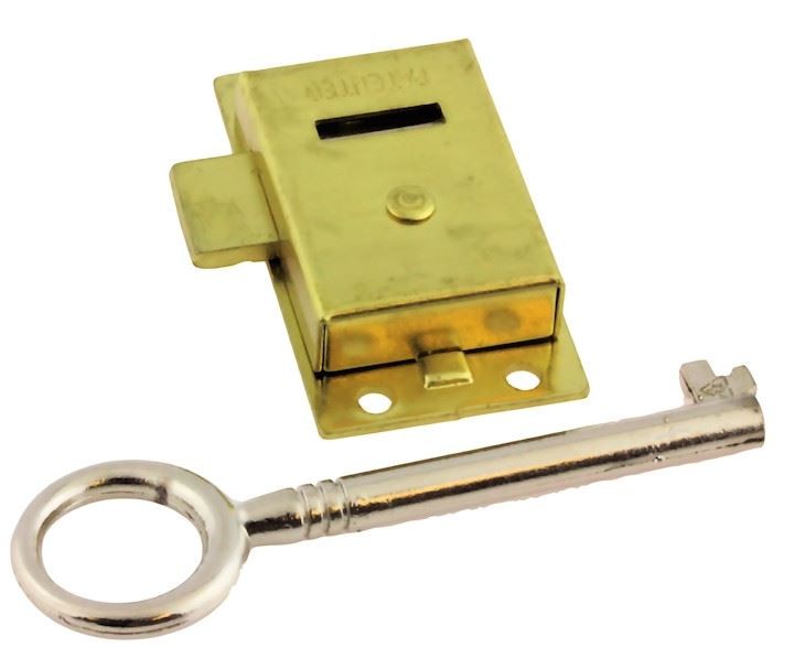 Heavy Duty Surface Mount Cupboard Lock & Key - Brass Plated