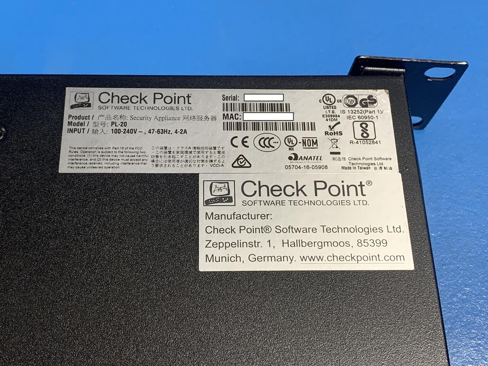 Check Point PL-20 5600 Firewall Security Gateway 1x PSU