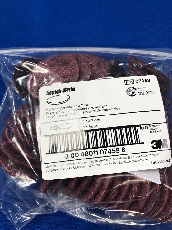 50  2" 3M Medium Surface Conditioning Disc Red 07459 Scotch Brite Hook Loop