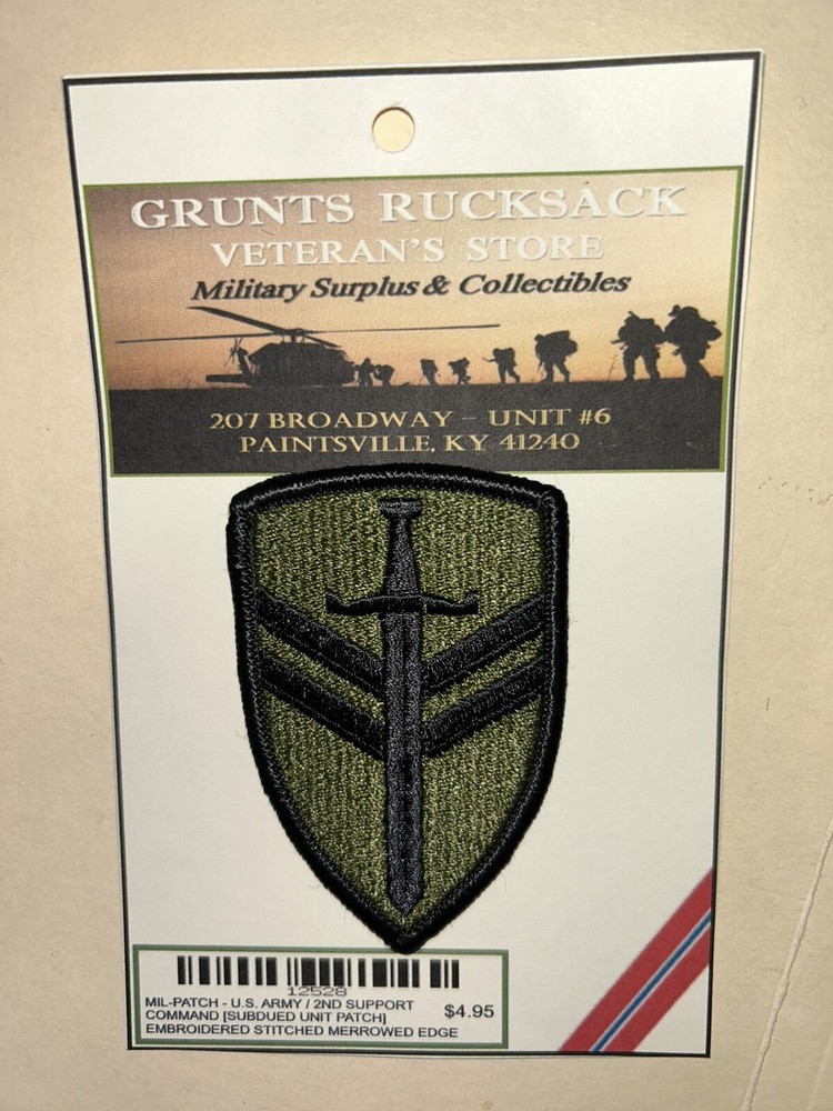 U.S. ARMY / 2ND SUPPORT COMMAND - SUBDUED UNIT PATCH (Sew-On) MERROWED EDGE