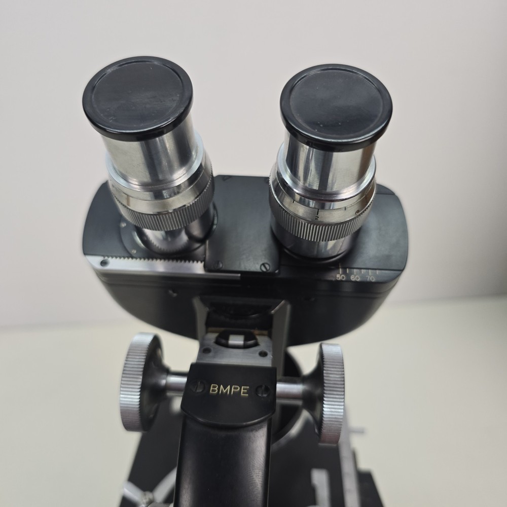 Vintage Unitron BMPE Binocular Phase Microscope Wood Case & Accessories