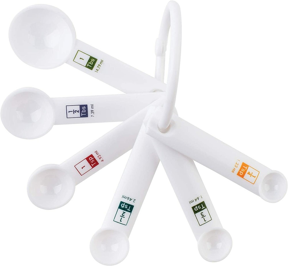 FOX RUN 6 Piece Plastic Measuring Spoons Set - White