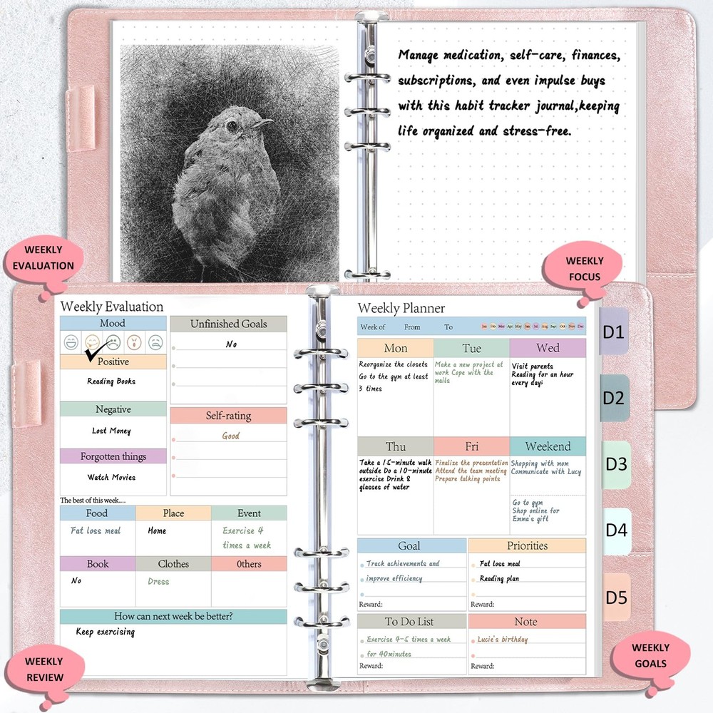 ADHD A5 Planner Refill Pages Inserts Daily Weekly A5-6 Hole, white