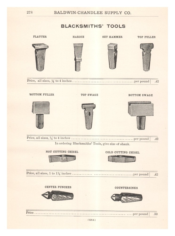 Catalog Page 1918 Baldwin Chandlee 2-side Blacksmith Tools or Chisels Elkins WV
