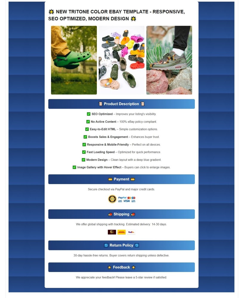 New Tritone Color eBay Template - Responsive, SEO Optimized, Modern Design