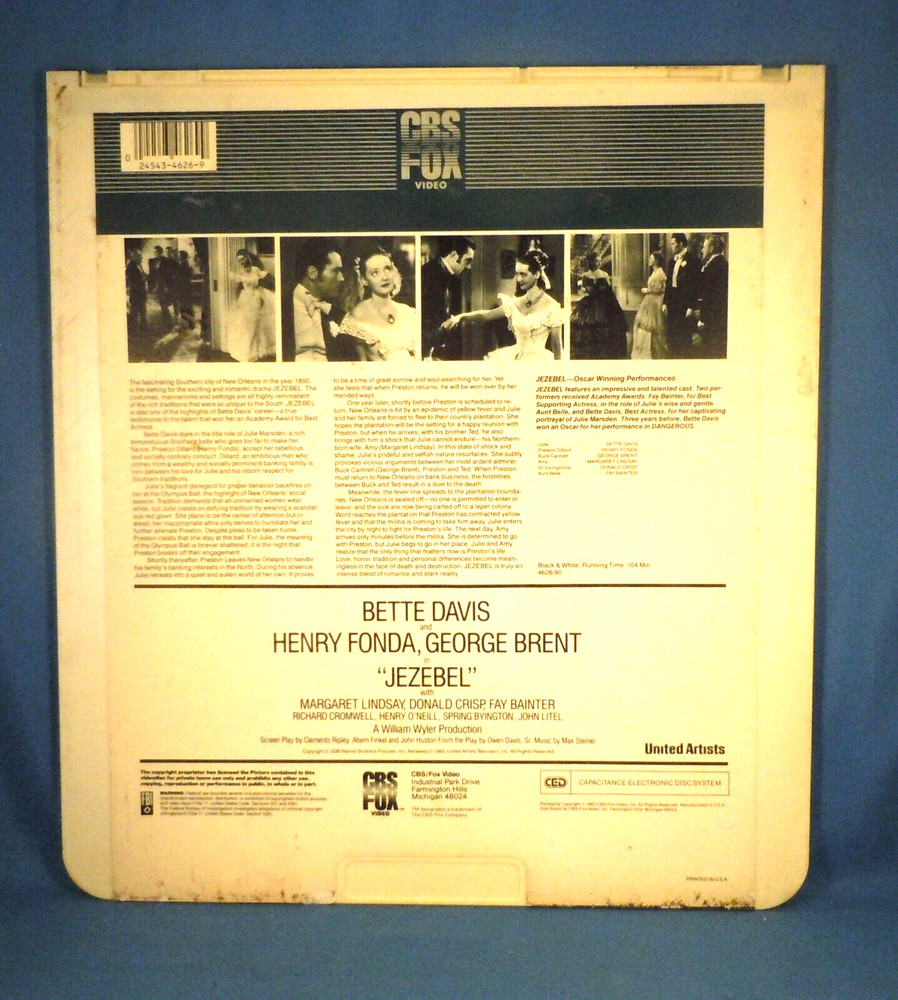 RCA CED VIDEODISC! - JEZEBEL with Bette Davis