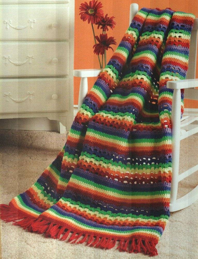 REPEATING RAINBOWS AFGHAN HOME DECOR CROCHET PATTERN INSTRUCTIONS