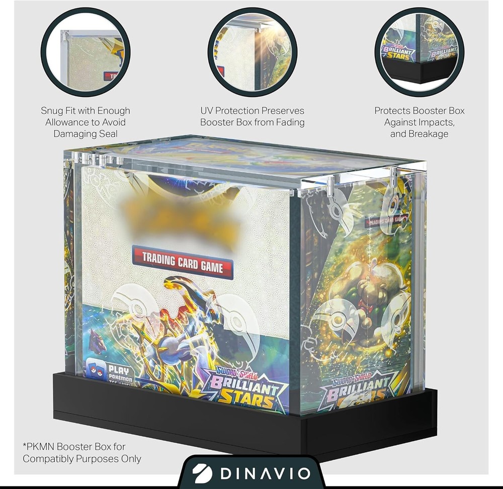 Acrylic Booster Box Protector with Black Base - Ultimate Display for PKMN Cards
