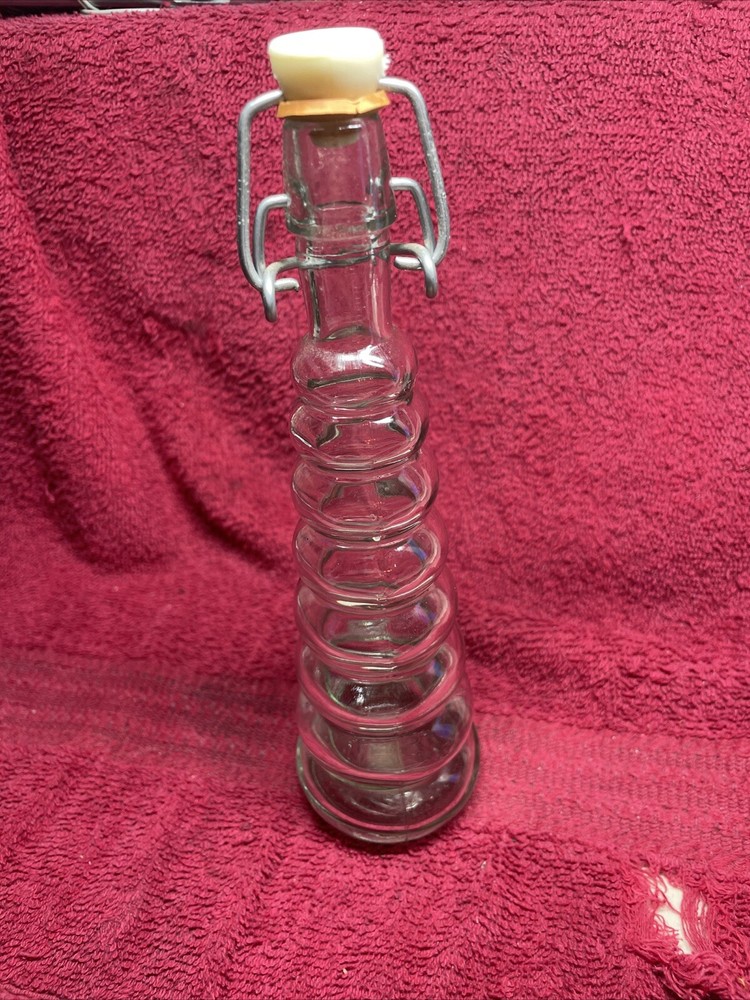 Graduated Glass 8" Bottle with metal & Hard Plastic stopper empty.