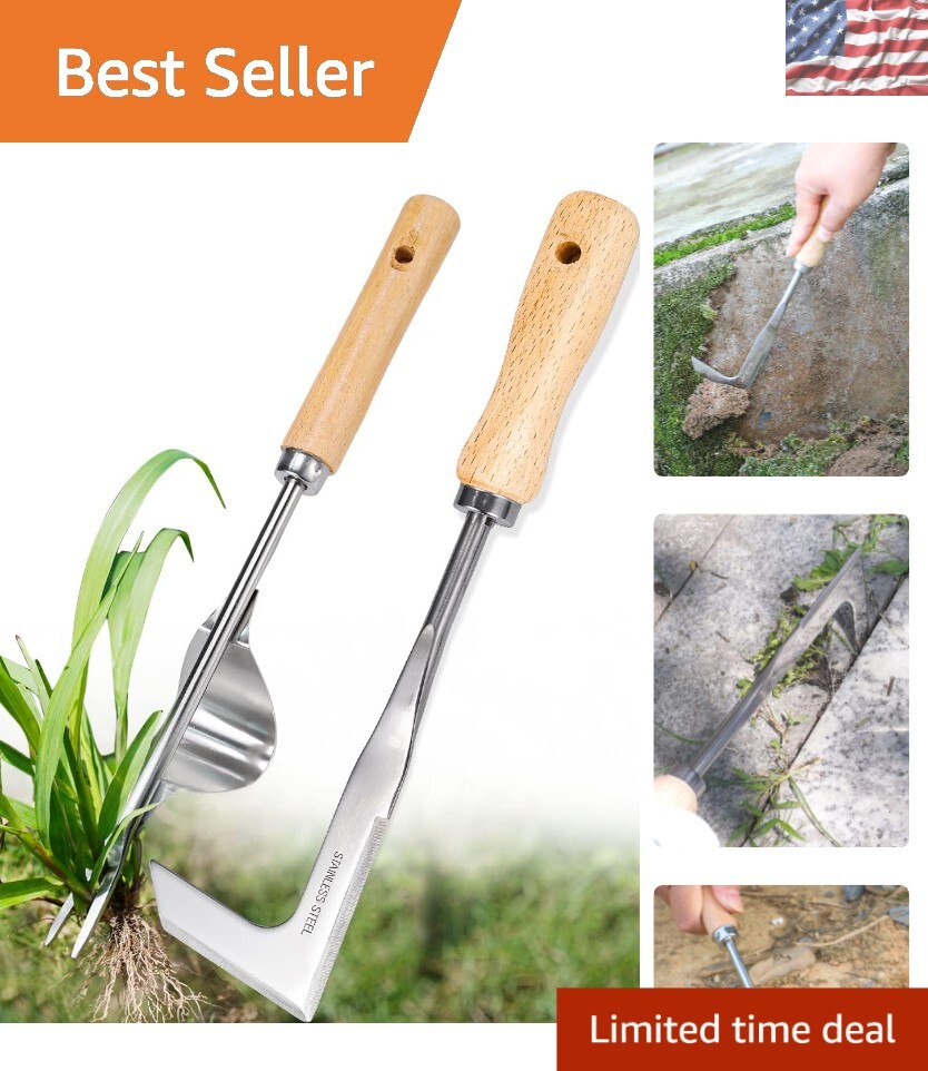 Sharp Stainless Steel Weeder Tools - L-Shape and Fork for Quick Weed Removal