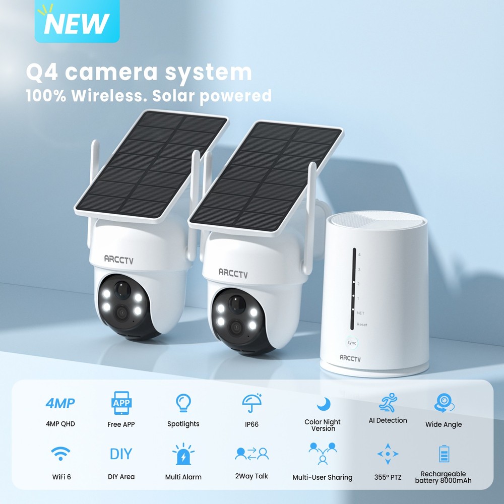 ARCCTV Solar Powered Wireless Security Camera System Outdoor Audio 2-Camera Kit