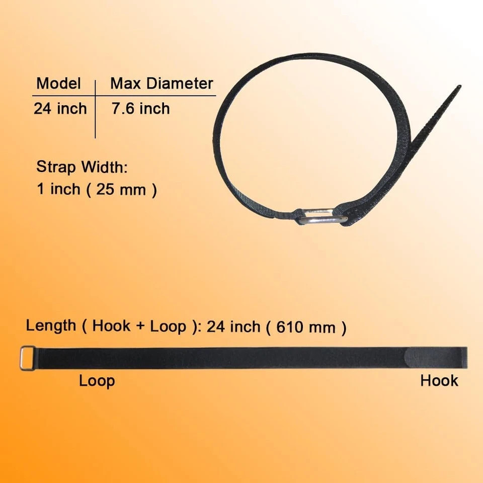 24 Inch Hook and Loop Cable Strap - Reusable Fastening Strap - 12 PACK 1 Inch Wi