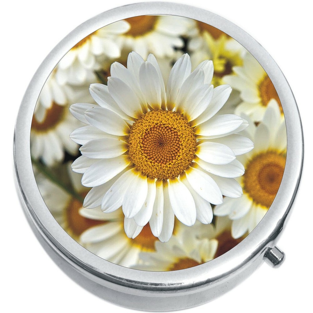 White Daisies  Medicine Vitamin Compact Pill Box