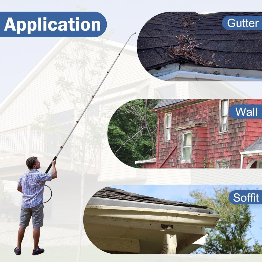 24FT Telescoping Pressure Washer Wand Kit - Extension Pole, Gutter Cleaner, Brus