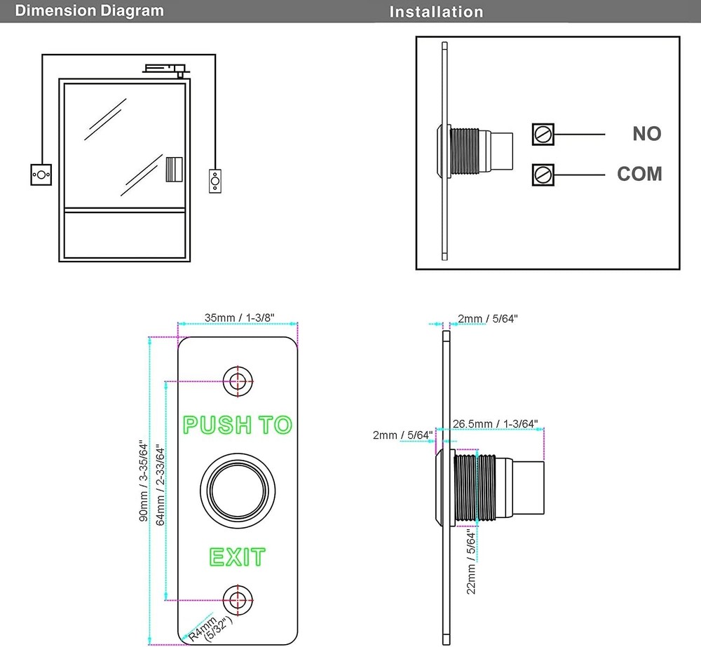 UHPPOTE Momentary Push to Exit Button Switch NO/COM Output Stainless Steel...
