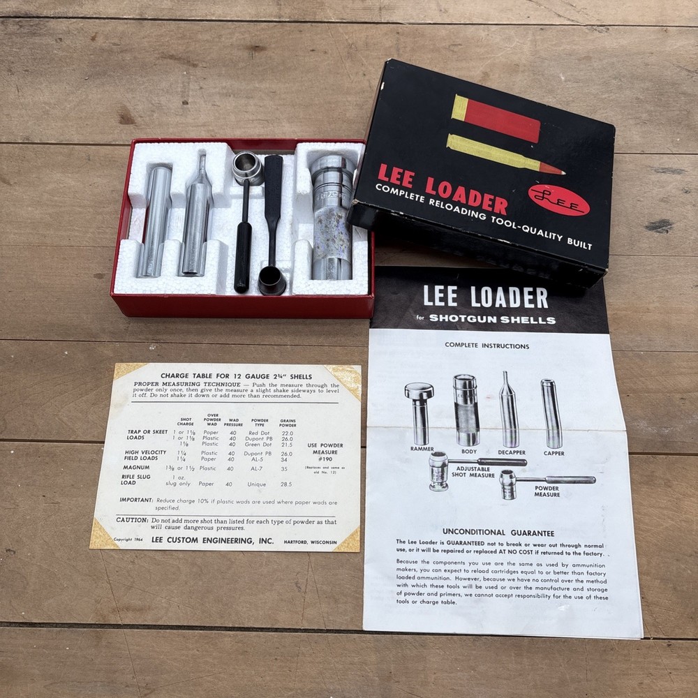 Vintage LEE LOADER 12 Gauge 2 3/4" shells Shotgun Reloading Tool w Instructions