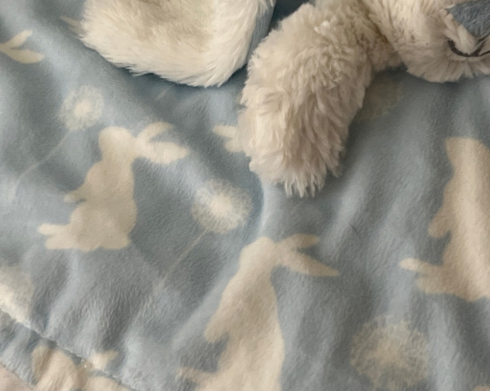 Blankets & Beyond Blue White Bunny Lovey Pacifier Security Blanket