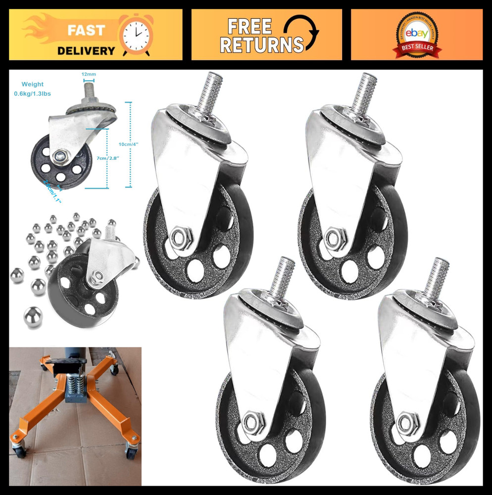 Heavy-Duty Transmission Jack Casters - Cast Iron Wheels, Replacement Parts, 4-Pa