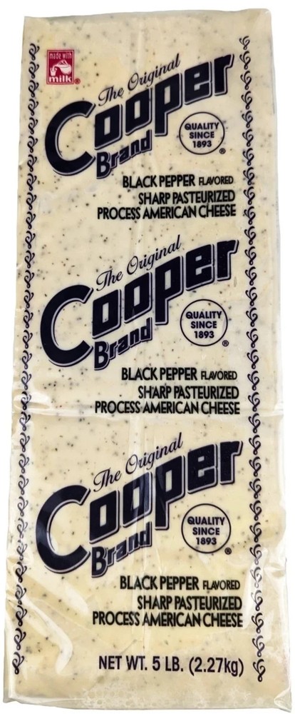 Cooper Cheese Black Pepper CV Sharp American Cheese - 5 lb. Solid Block