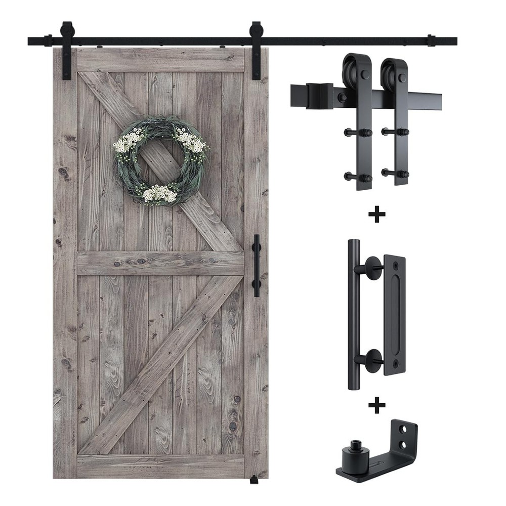 6.8FT Sliding Barn Door Hardware Kit (Include 6.8ft Track Kit & Pull Handle S...