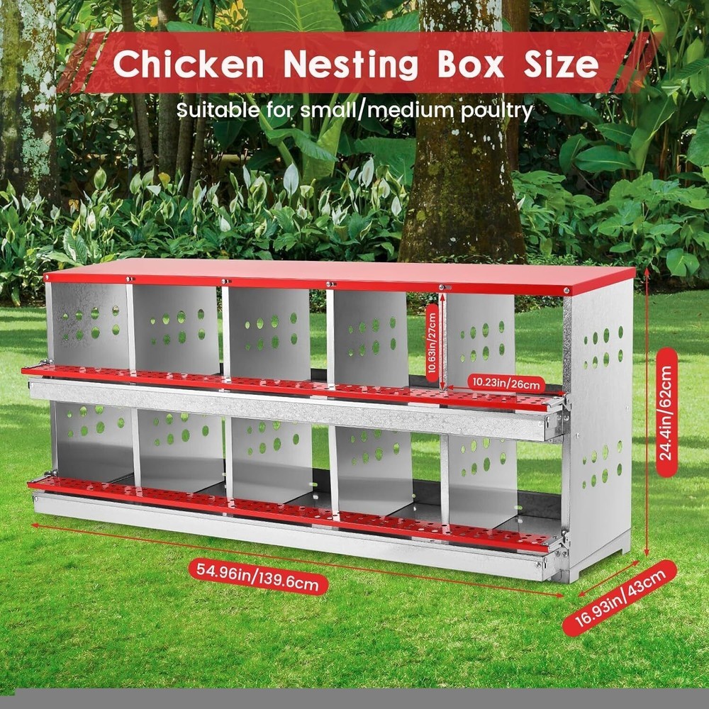 10 Holes Chicken Nesting Box Poultry Perch Brooding Box Egg Automatic Collection