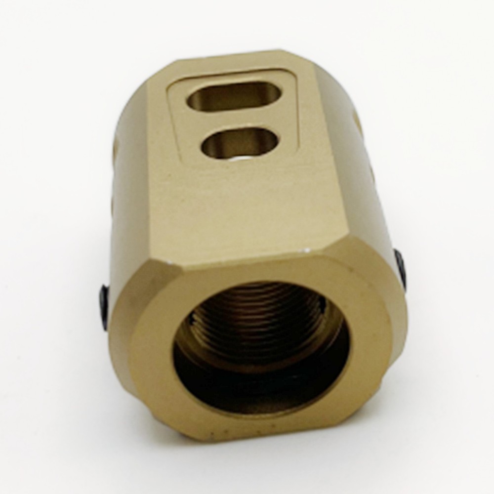 Top Flat 1/2×28 Thread Muzzle Brake Anodized For 9mm Glock Tan Color