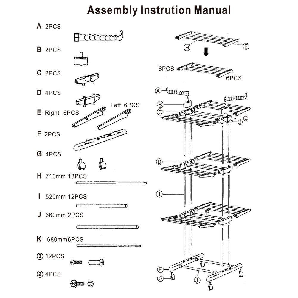 3 Tier Laundry Organizer Folding Drying Rack Sliding Clothes Dryer Hanger Stand