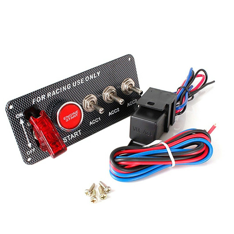 Red Button Ignition Engine Racing Start Push Carbon Fiber Panel 4 Toggle Button