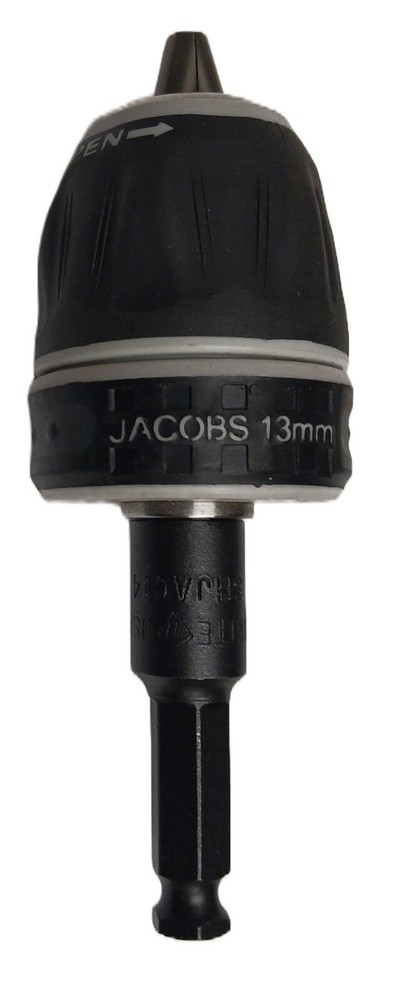 WHITE- 1/2 JACOBS KEYLESS PLASTIC SOFT GRIP CHUCK  WITH 7/16 HEX  DRIVER