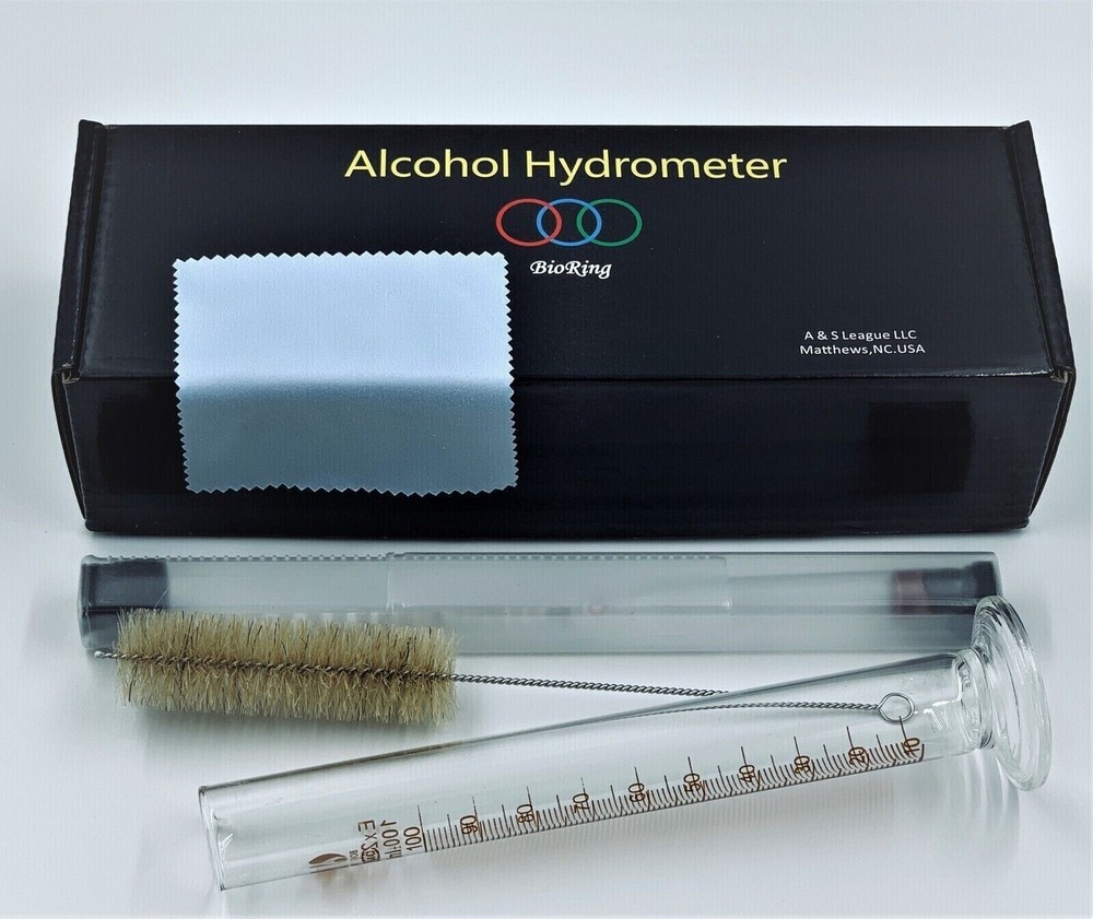 Alcohol Hydrometer 0-100% ABV Proof Tralle 0-200 Meter Whisky Moonshine Test Jar