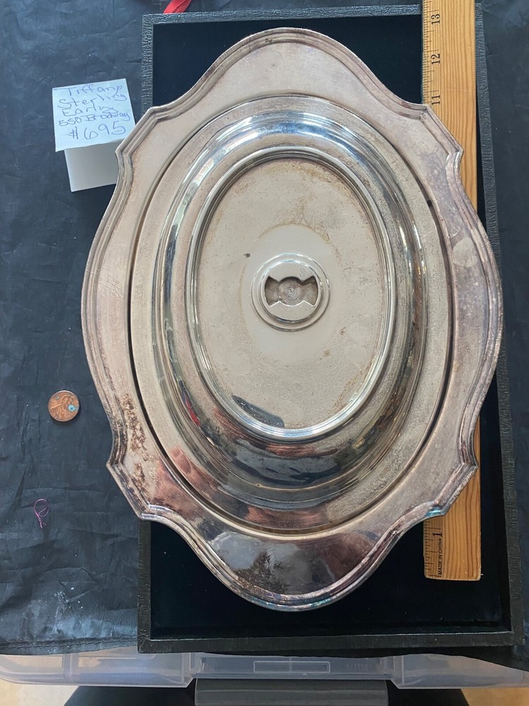 SILVER PLATE SILVER ON COPPER CASSEROLE DISH PLYMOUTH STYLE WEAK MARKS